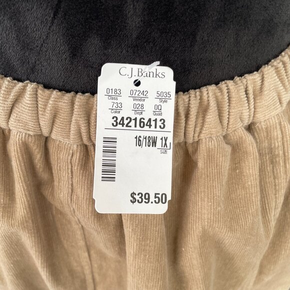 NWT CJ BANKS Solid Gored Tan Corduroy Stretch Skirt 1X - Picture 6 of 6